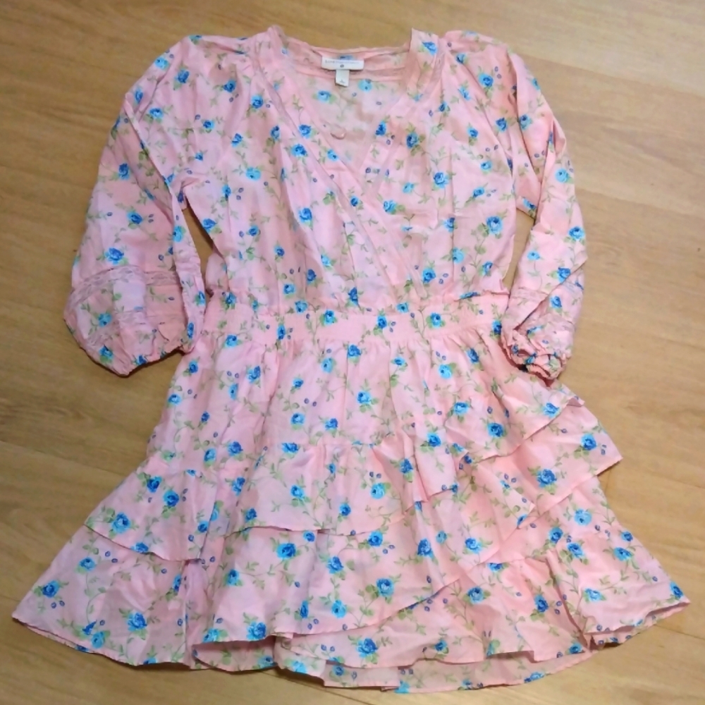 LOVESHACKFANCY- Target Ruffle Blue Flower Pink Dress Size L